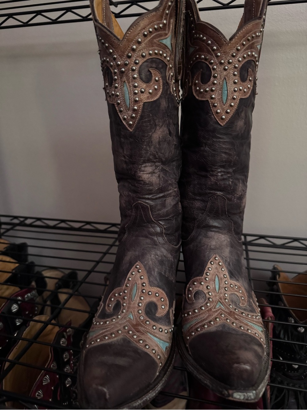 Old Gringo Brown Leather Western Boots with Turquoise Accents